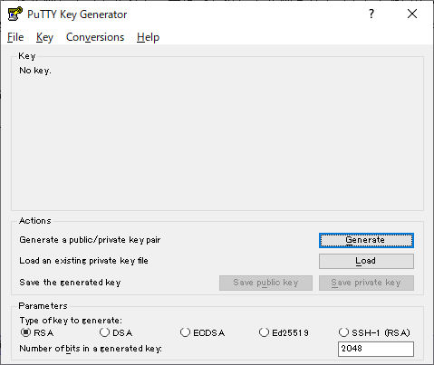 PuTTY Key Generator 起動